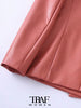 TRAF Women Faux Leather Double Breasted Blazer Coat Vintage Long Sleeve Flap Pockets Female Outerwear Chic Veste
