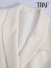 TRAF Women Fitted Double Breasted Blazer Coat Vintage Long Sleeve Flap Pockets Female Outerwear Chic Veste Femme