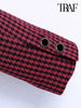 TRAF Women Font Buttons Cropped Houndstooth Blazer Coat Vintage Long Sleeve Female Outerwear Chic Veste Femme