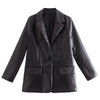 TRAF Women Front Button Faux Leather Blazer Coat Vintage Long Sleeve Flap Pockets Female Outerwear Chic Veste Femme