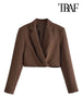 TRAF Women Front Pleat Cropped Blazer Coat Vintage Long Sleeve Snap-button Female Outerwear Chic Veste Femme