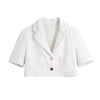 TRAF Women Metal Button Tweed Cropped White Blazer Coat Vintage Short Sleeve Pockets Female Outerwear Chic Tops