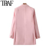 TRAF Women Office Wear Double Breasted Blazers Coat Vintage Long Sleeve Pockets Female Outerwear Chic Tops