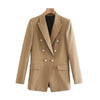 TRAF Women Office Wear Double Breasted Blazers Coat Vintage Long Sleeve Pockets Female Outerwear Chic Tops