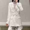 TRAF Women Office Wear Double Breasted Blazers Coat Vintage Long Sleeve Pockets Female Outerwear Chic Tops