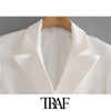 TRAF Women Office Wear Double Breasted Blazers Coat Vintage Long Sleeve Pockets Female Outerwear Chic Tops