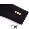 TRAF Women Office Wear Double Breasted Tweed Blazer Coat Vintage Long Sleeve Pockets Female Outerwear Chic Tops