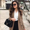 TRAF Women Retro Double Breasted Plaid Blazer Office Lady Long Sleeve Slim OL Blazer Casual Jacket Coat Female