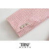 TRAF  Women Tweed Double Breasted Blazer Coat Vintage Long Sleeve Flap Pockets Female Outerwear Chic Veste Femme