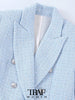 TRAF Women Tweed Double Breasted Blazer Coat Vintage Long Sleeve Flap Pockets Female Outerwear Chic Veste Femme