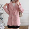 TRAF  Women Tweed Double Breasted Blazer Coat Vintage Long Sleeve Flap Pockets Female Outerwear Chic Veste Femme
