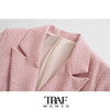 TRAF  Women Tweed Double Breasted Blazer Coat Vintage Long Sleeve Flap Pockets Female Outerwear Chic Veste Femme