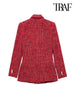 TRAF Women Tweed Double Breasted Blazer Coat Vintage Long Sleeve Flap Pockets Female Outerwear Chic Veste Femme