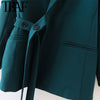 TRAF Women With Belt Irregular Blazer Coat Vintage Long Sleeve Welt Pockets Female Outerwear Chic Veste Femme
