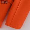 TRAF Women With Belt Open Blazer Coat Vintage Long Sleeve Flap Pockets Female Outerwear Chic Veste Femme