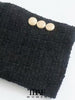 TRAF  Women With Metal Button Tweed Blazer Coat Vintage Long Sleeve Flap Pockets Female Outerwear Chic Veste