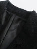 TRAF  Women With Metal Button Tweed Blazer Coat Vintage Long Sleeve Flap Pockets Female Outerwear Chic Veste