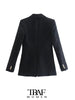 TRAF  Women With Metal Button Tweed Blazer Coat Vintage Long Sleeve Flap Pockets Female Outerwear Chic Veste