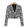 TRAF Women Zebra Print Cropped Blazer Coat Vintage Long Sleeve Animal Pattern Female Outerwear Chic Tops