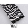 TRAF Women Zebra Print Cropped Blazer Coat Vintage Long Sleeve Animal Pattern Female Outerwear Chic Tops