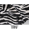 TRAF Women Zebra Print Cropped Blazer Coat Vintage Long Sleeve Animal Pattern Female Outerwear Chic Tops