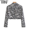 TRAF Women Zebra Print Cropped Blazer Coat Vintage Long Sleeve Animal Pattern Female Outerwear Chic Tops