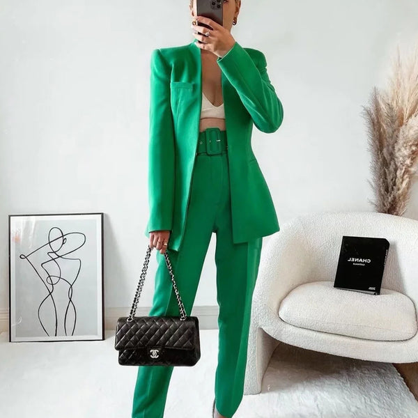 TRAF Women Green Blazer 2023 Concealed Buckle Casual Long Sleeve Elegant Female Blazer Chic Office Female Suit
