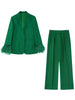 TRAF Women's Blazer Suits Green Feather Blazer Woman 2023 Long Sleeve Blazer Sets Stylish Button Autumn Jacket Blazers Women