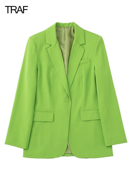 TRAF Women's Green Single Button Blazer Sexy Woman Blazer 2023 Summer Chic Elegant Female Blazer Two Piece Set Outifits
