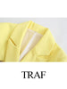 TRAF Women's Long Sleeve Lapel Blazer Coats Simple Solid Slim Fit Double Breasted Jackets Commute Female Chic Tops