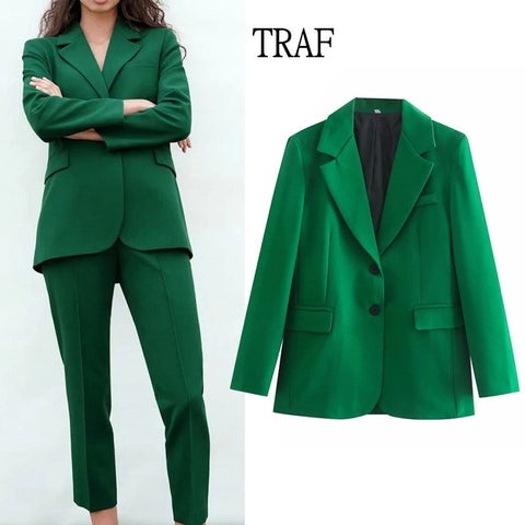 TRAF Women's Office Blazer Za 2022 Spring Elegant Blazers Long Sleeve Casual Loose Women Clothing Chic Pocket Jacket Lady Blazer
