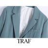 TRAF ZA 2023 Autumn Casual Street Simple Blazer Women Blazer Suit Long-sleeved Pocket Elegant Office Women Suit jacket Blazer