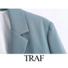 TRAF ZA 2023 Autumn Casual Street Simple Blazer Women Blazer Suit Long-sleeved Pocket Elegant Office Women Suit jacket Blazer
