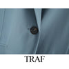 TRAF ZA 2023 Autumn Casual Street Simple Blazer Women Blazer Suit Long-sleeved Pocket Elegant Office Women Suit jacket Blazer