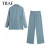 TRAF ZA 2023 Autumn Casual Street Simple Blazer Women Blazer Suit Long-sleeved Pocket Elegant Office Women Suit jacket Blazer