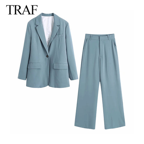 TRAF ZA 2023 Autumn Casual Street Simple Blazer Women Blazer Suit Long-sleeved Pocket Elegant Office Women Suit jacket Blazer