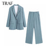 TRAF ZA 2023 Autumn Casual Street Simple Blazer Women Blazer Suit Long-sleeved Pocket Elegant Office Women Suit jacket Blazer