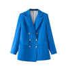 TRAF ZA Blue Double Breasted Commuter Formal Suit Lady Jacket Elegant Office Daily Urban Long Sleeve Straight Women's Blazer