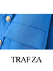 TRAF ZA Blue Double Breasted Commuter Formal Suit Lady Jacket Elegant Office Daily Urban Long Sleeve Straight Women's Blazer