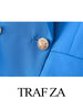 TRAF ZA Blue Double Breasted Commuter Formal Suit Lady Jacket Elegant Office Daily Urban Long Sleeve Straight Women's Blazer