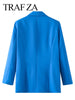 TRAF ZA Blue Double Breasted Commuter Formal Suit Lady Jacket Elegant Office Daily Urban Long Sleeve Straight Women's Blazer