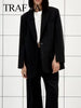 TRAF ZA Office Suit Jacket Office Casual Solid Black Coat Single-breasted On-trend Cuffs With Buttoned Slits Blazer
