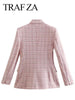 TRAF ZA Girls Department Youth Casual Double Breasted Women Blazer Tricolor Knit Plaid Elegant Commuter Lady Suit Top