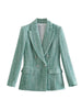 TRAF ZA Girls Department Youth Casual Double Breasted Women Blazer Tricolor Knit Plaid Elegant Commuter Lady Suit Top