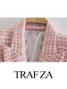 TRAF ZA Girls Department Youth Casual Double Breasted Women Blazer Tricolor Knit Plaid Elegant Commuter Lady Suit Top