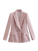 TRAF ZA Girls Department Youth Casual Double Breasted Women Blazer Tricolor Knit Plaid Elegant Commuter Lady Suit Top