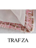 TRAF ZA Girls Department Youth Casual Double Breasted Women Blazer Tricolor Knit Plaid Elegant Commuter Lady Suit Top