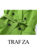 TRAF ZA Green Chic Double Breasted Sleeveless Long Suit Vest Top Premium Belt Waist Slim Singles Women's Clothing New