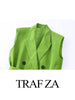 TRAF ZA Green Chic Double Breasted Sleeveless Long Suit Vest Top Premium Belt Waist Slim Singles Women's Clothing New