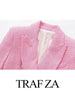 TRAF ZA Elegant Woven Office Commuter Casual Straight Fit Women's Blazer Pink Sweet Double Breasted Ladies Blazer